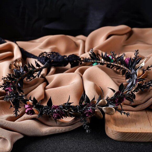 Elf Flower Crown Fairy Headband Gothic Floral Tiara for Renaissance Halloween main image 4